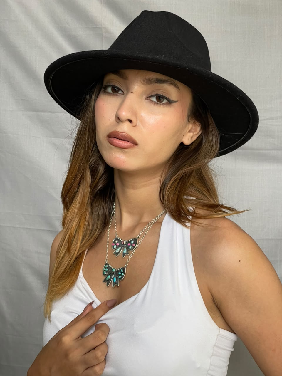 Handmade Sterling Silver Kingman Turquoise and Cotton Candy Bow Necklace Signed Nizhoni