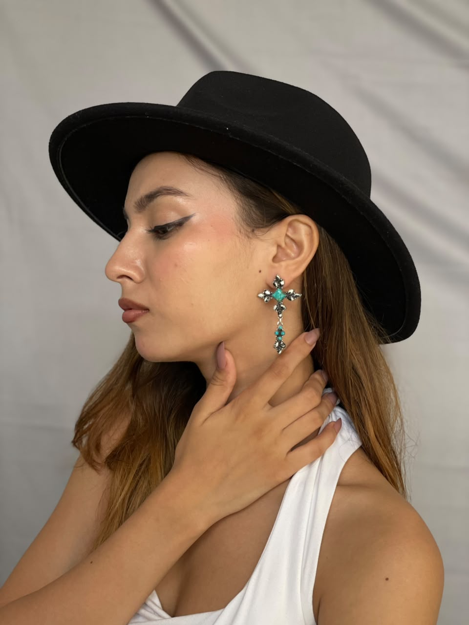 Handmade Sterling Silver Kingman Turquoise with White Buffalo Post Dangle Earrings Signed Nizhoni