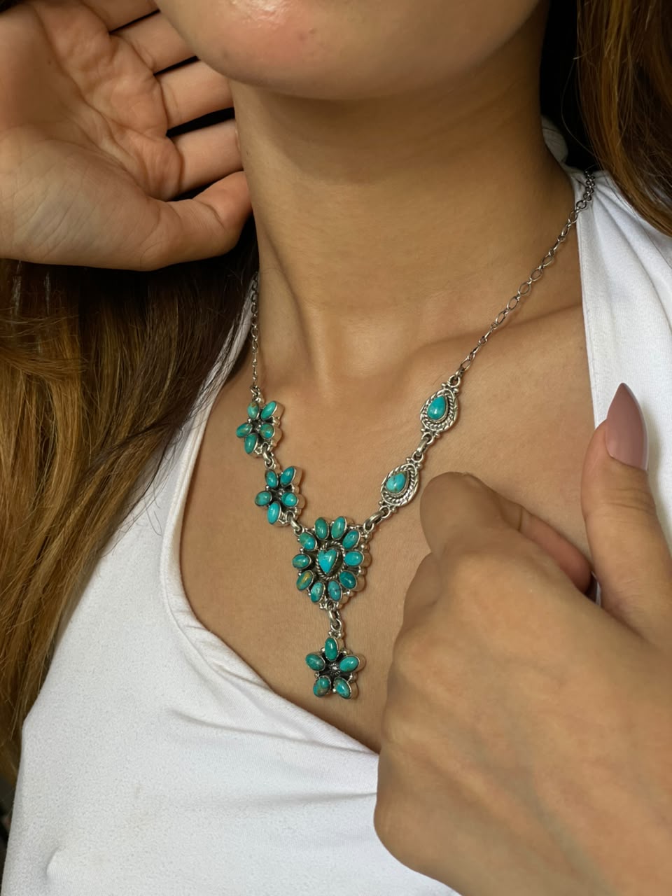 Handmade Sterling Silver Kingman Turquoise Necklace Signed Nizhoni (1)