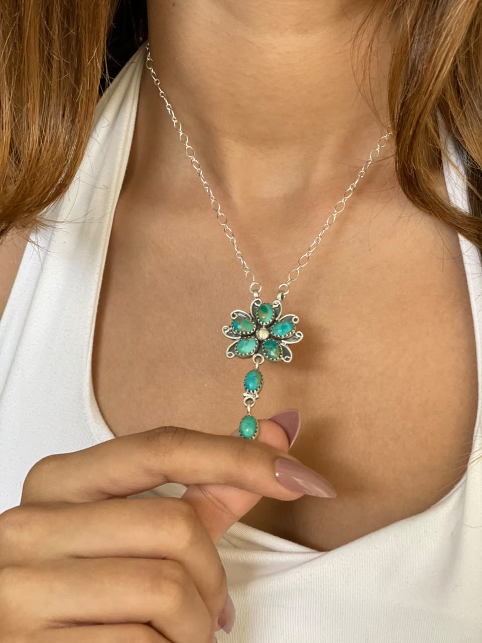 Handmade Sterling Silver Kingman Turquoise Necklace Signed Nizhoni