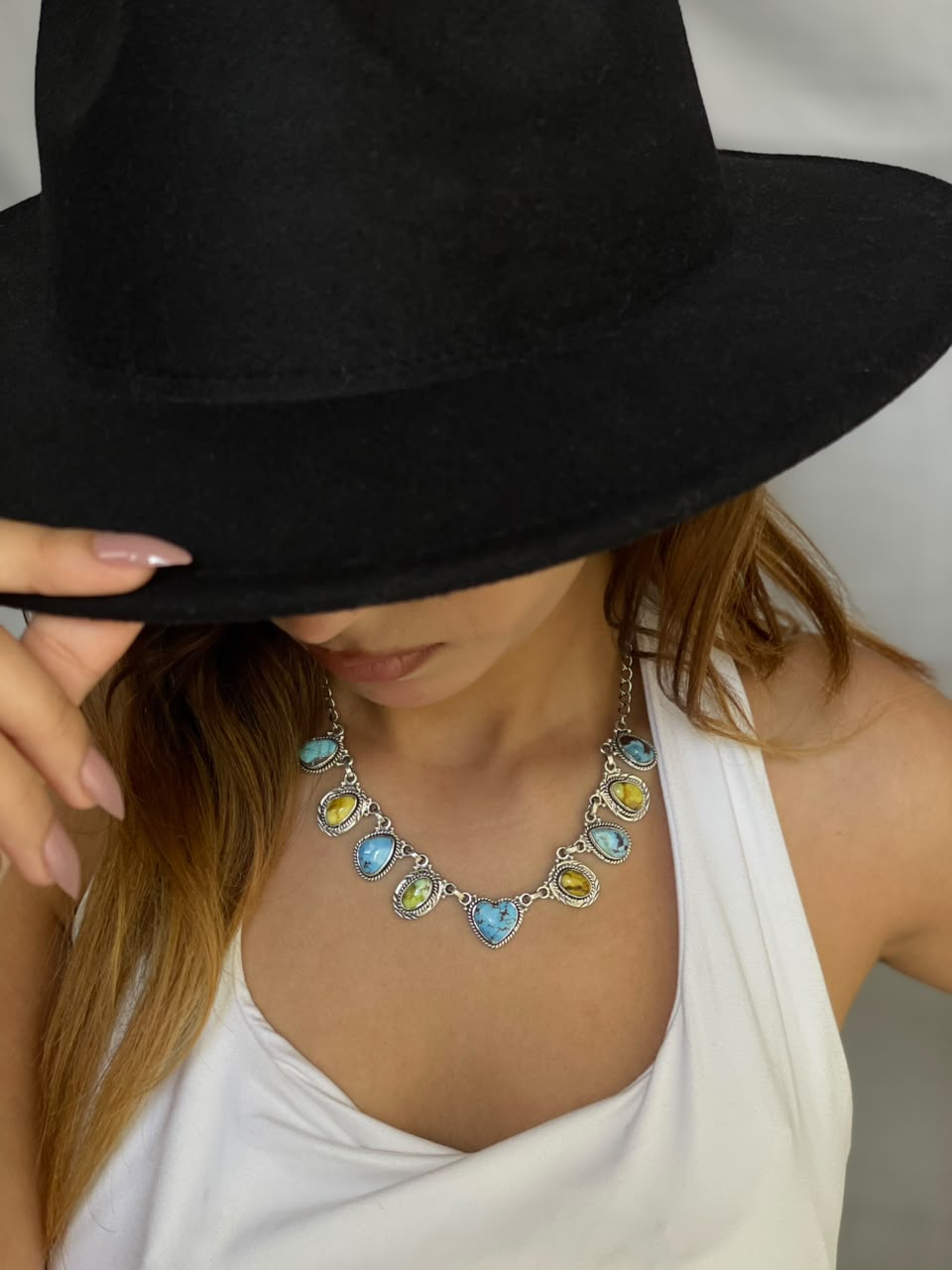 Handmade Sterling Silver Palomino with Golden Hills Turquoise Necklace Signed Nizhoni
