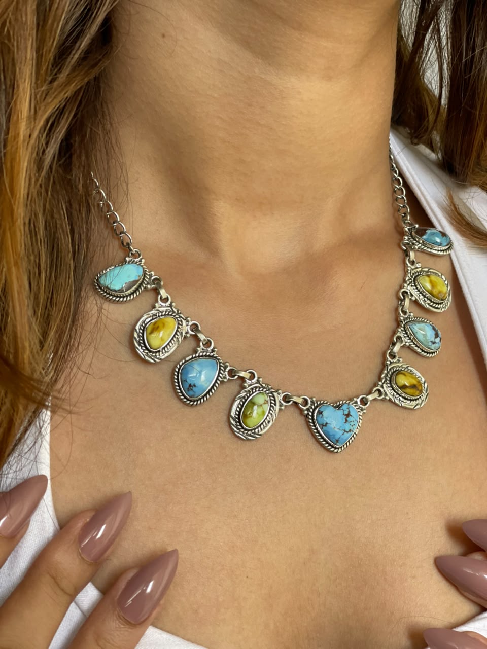 Handmade Sterling Silver Palomino with Golden Hills Turquoise Necklace Signed Nizhoni