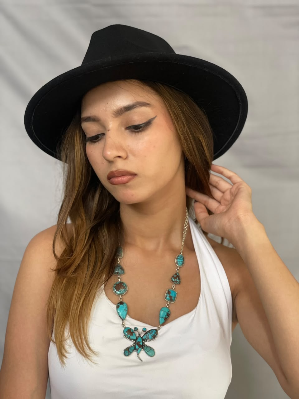 Handmade Sterling Silver Egyptian Turquoise Butterfly Necklace Signed Nizhoni