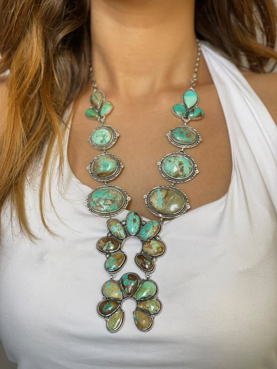 Handmade Sterling Silver Royston Turquoise Naja Necklace Signed Nizhoni (4)