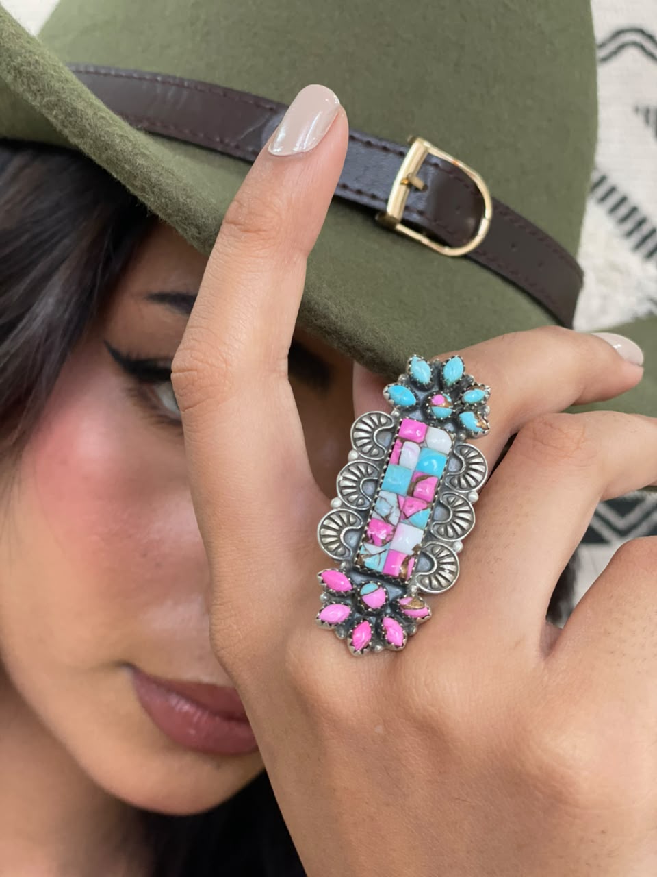 Handmade Sterling Silver Cotton Candy Adjustable Ring Signed Nizhoni
