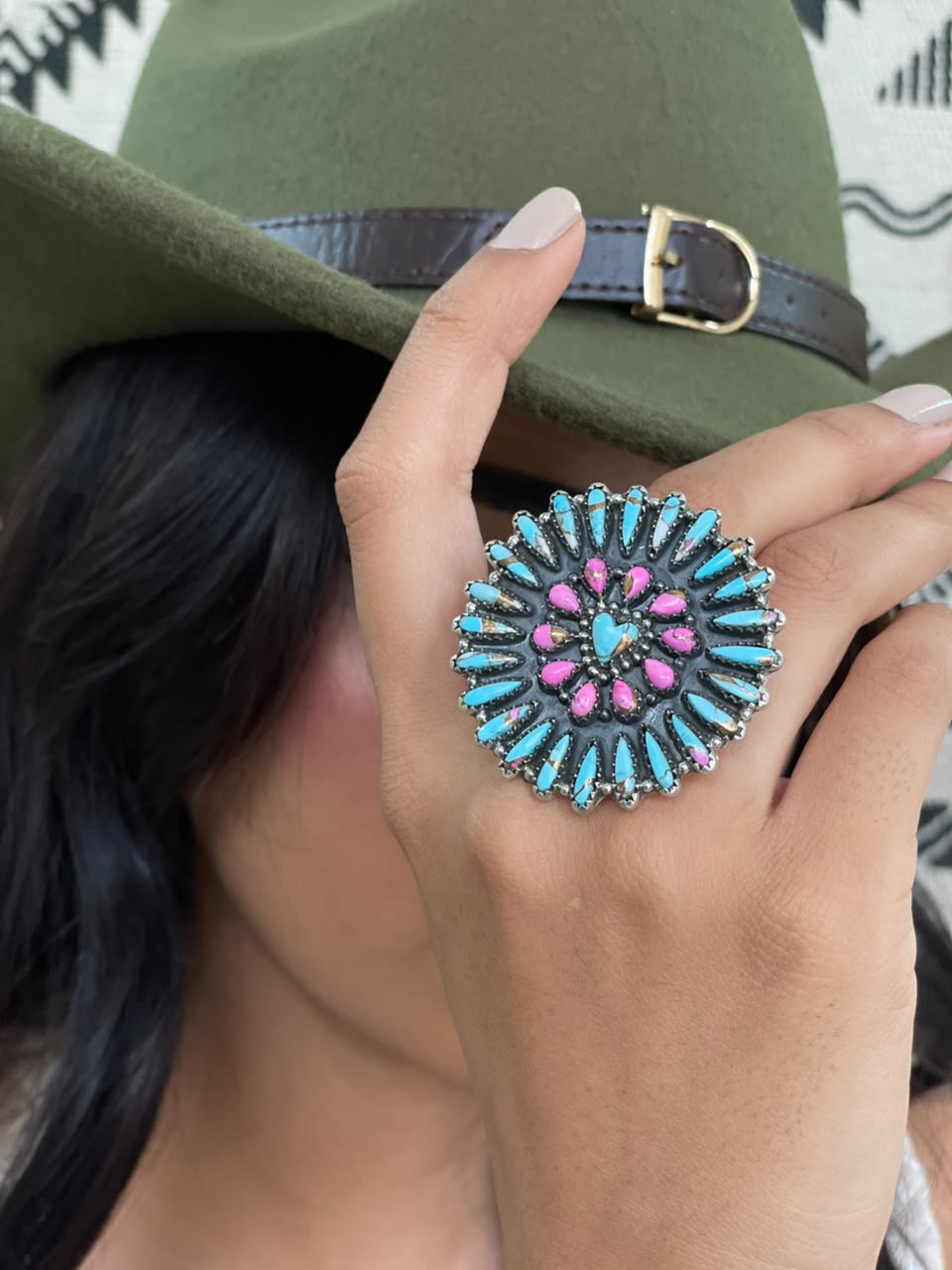 Handmade Sterling Silver Cotton Candy Adjustable Ring Signed Nizhoni