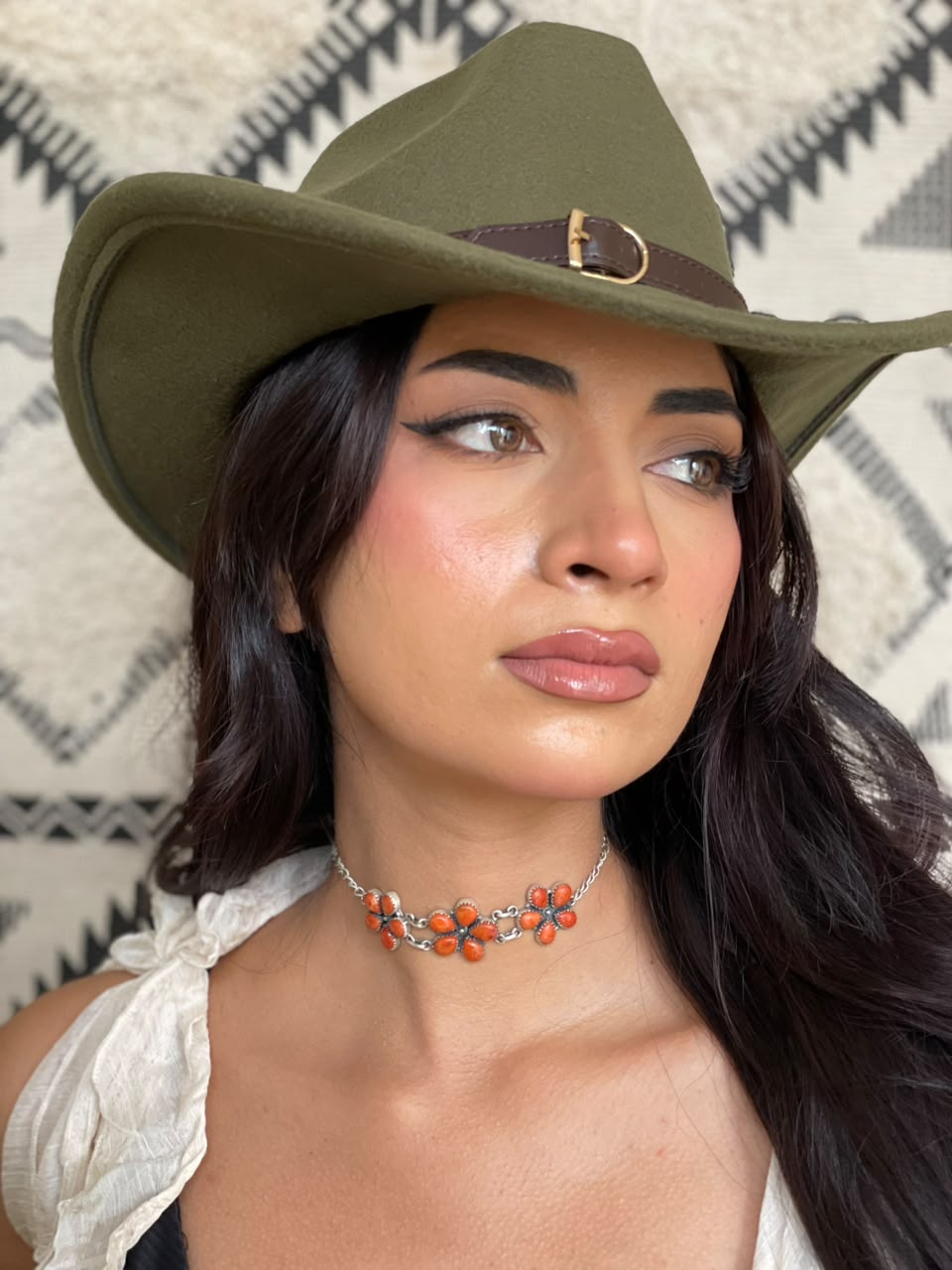 Handmade Sterling Silver Orange Mojave Choker Necklace Signed Nizhoni