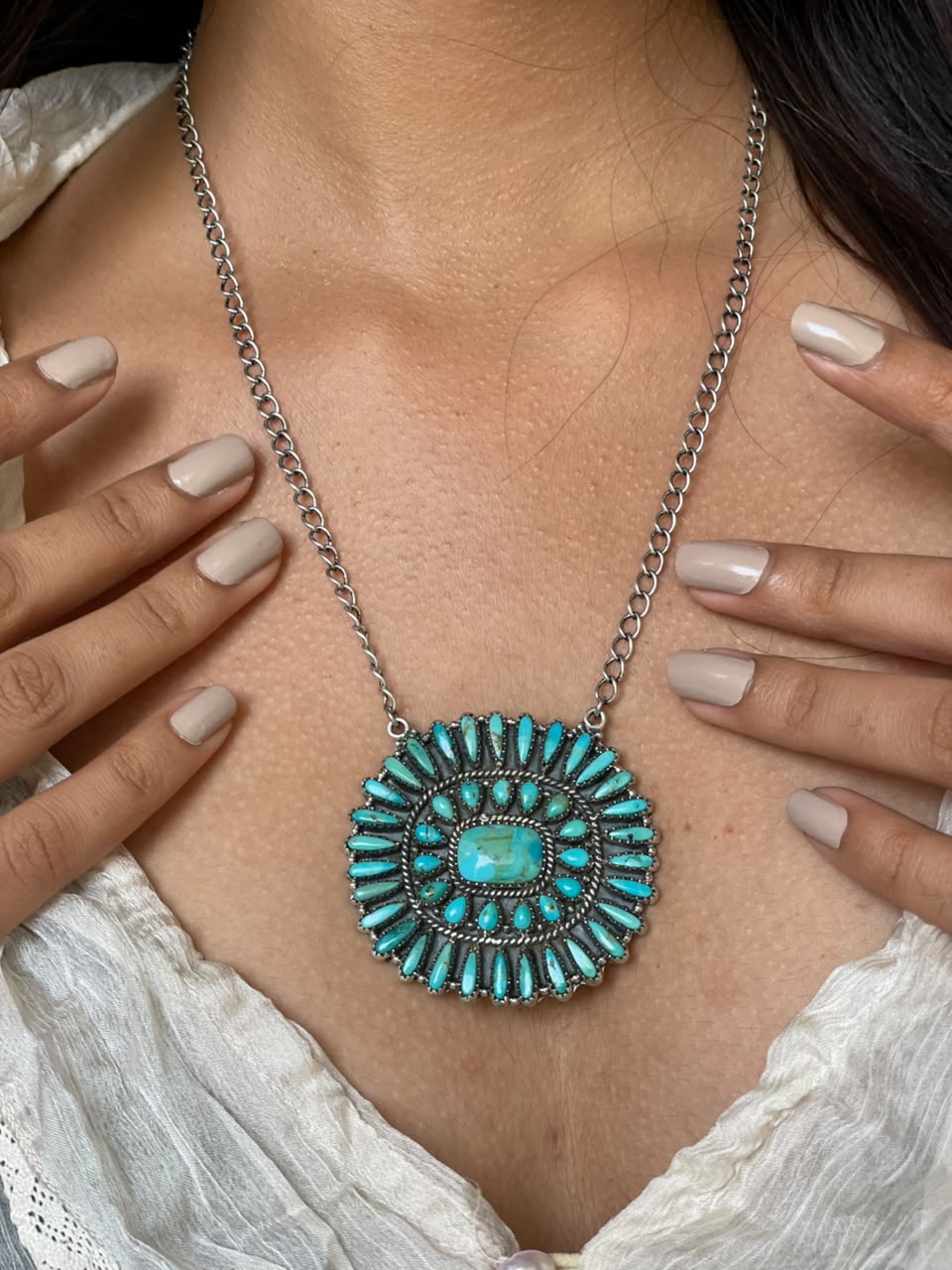 Handmade Sterling Silver Kingman Turquoise Necklace Signed Nizhoni