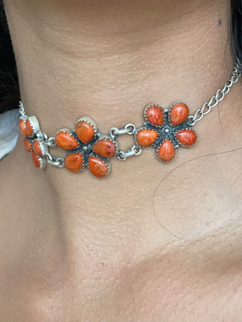 Handmade Sterling Silver Orange Mojave Choker Necklace Signed Nizhoni