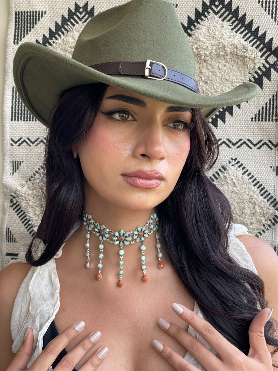 Handmade Sterling Silver Paloma Turquoise with Orange Mojave Choker Necklace Signed Nizhoni