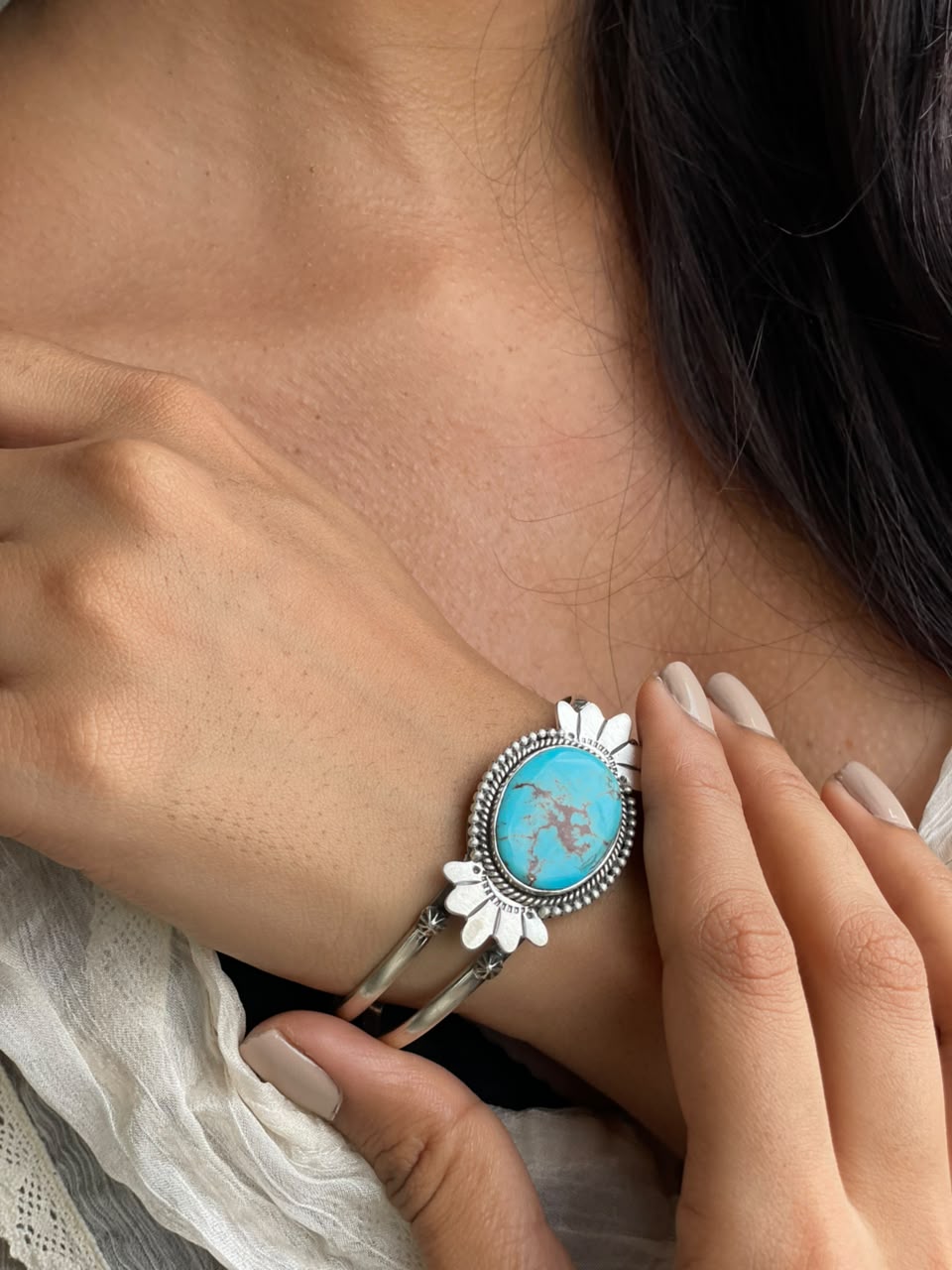 Handmade Sterling Silver Egyptian Turquoise Cuff Bracelet Signed Nizhoni (6)