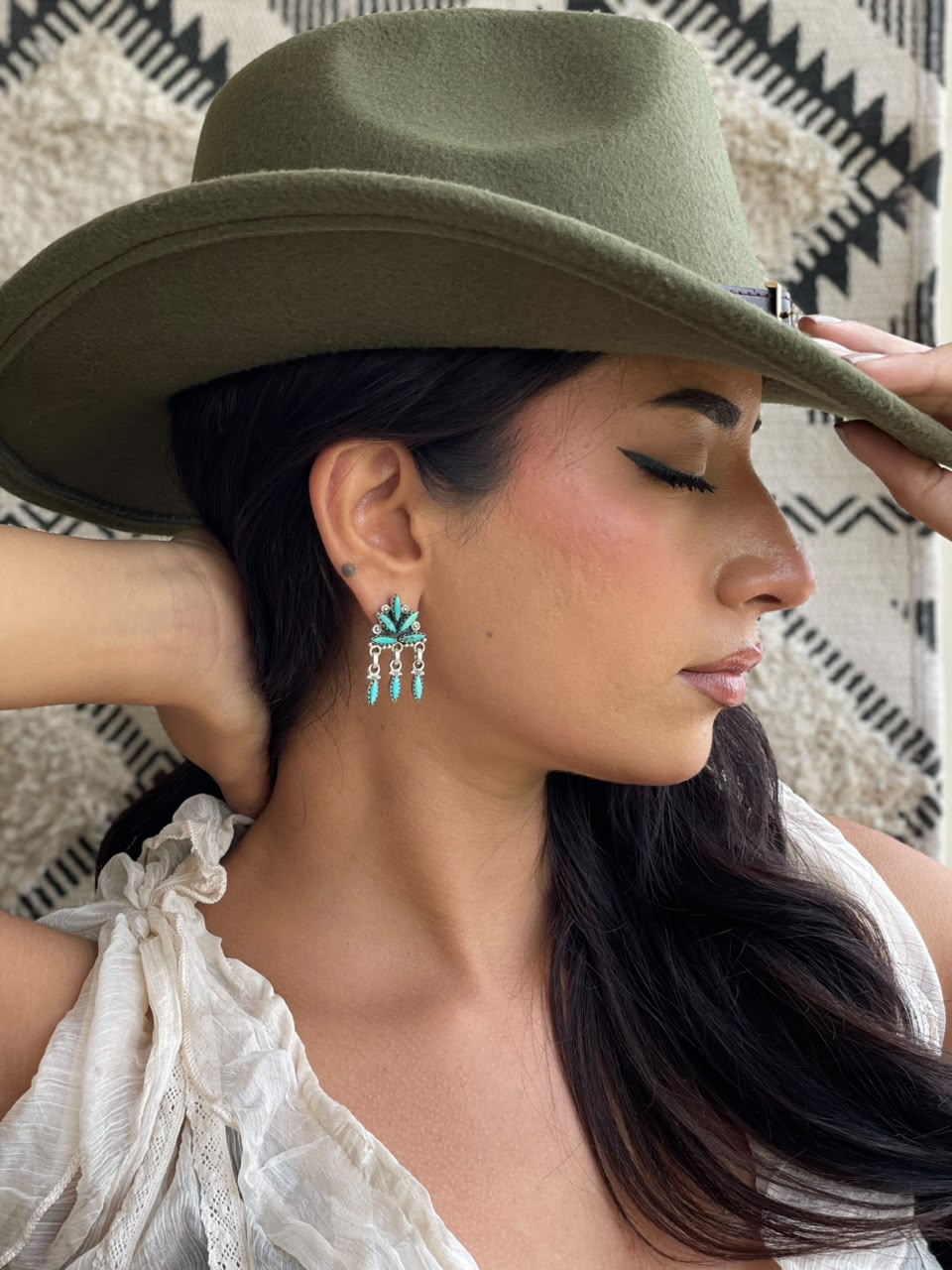 Handmade Sterling Silver Kingman Turquoise Post Dangle Earrings Signed Nizhoni