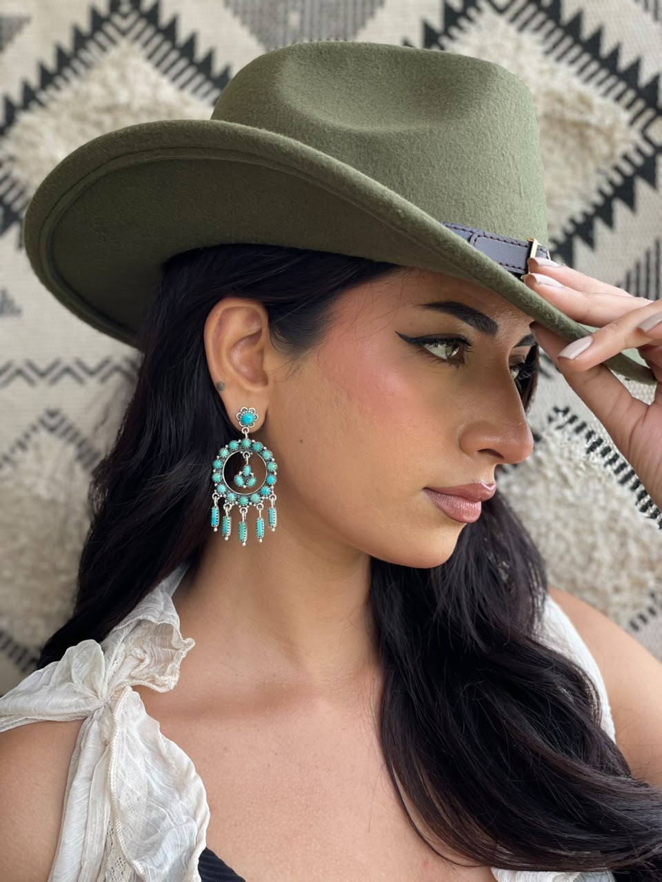 Handmade Sterling Silver Kingman Turquoise Post Dangle Earrings Signed Nizhoni