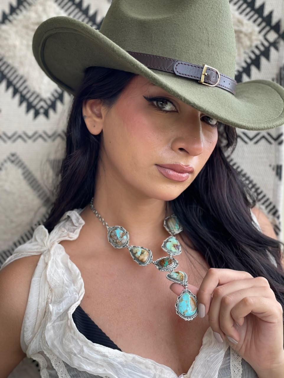 Handmade Sterling Silver Royston Turquoise Drop Necklace Signed Nizhoni
