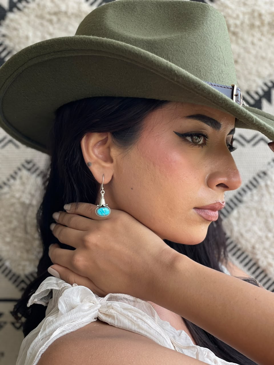 Handmade Sterling Silver White Water Turquoise Hook Dangle Earrings Signed Nizhoni