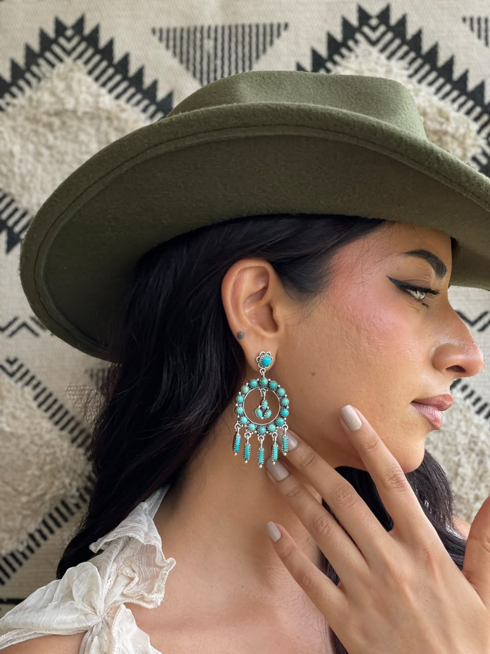 Handmade Sterling Silver Kingman Turquoise Post Dangle Earrings Signed Nizhoni