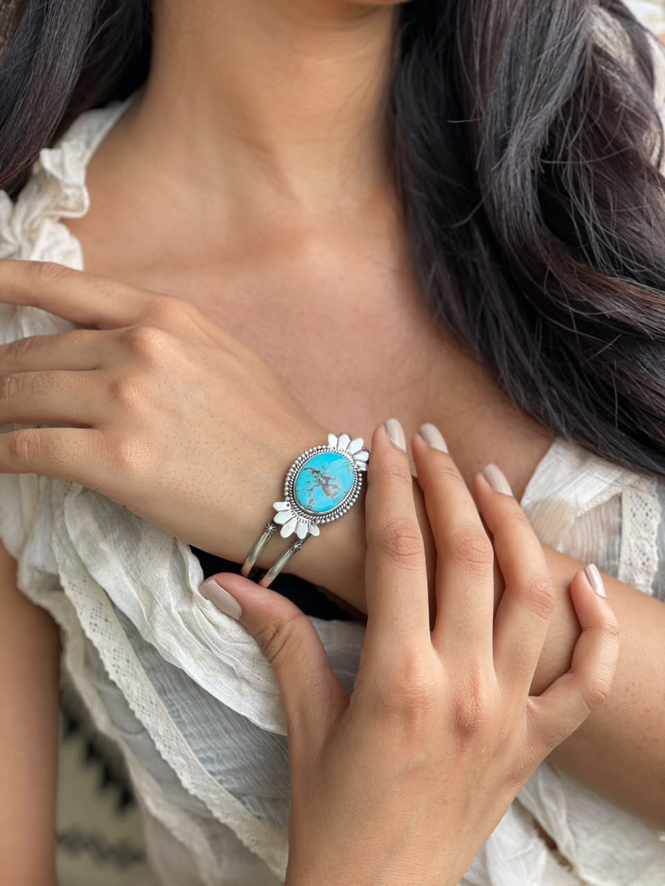 Handmade Sterling Silver Egyptian Turquoise Cuff Bracelet Signed Nizhoni (6)