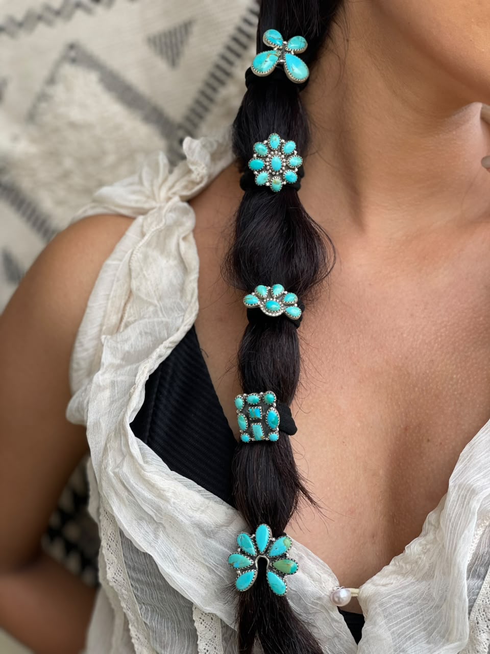 Handmade Sterling Silver Kingman Turquoise Hair Tie Charm Signed Nizhoni