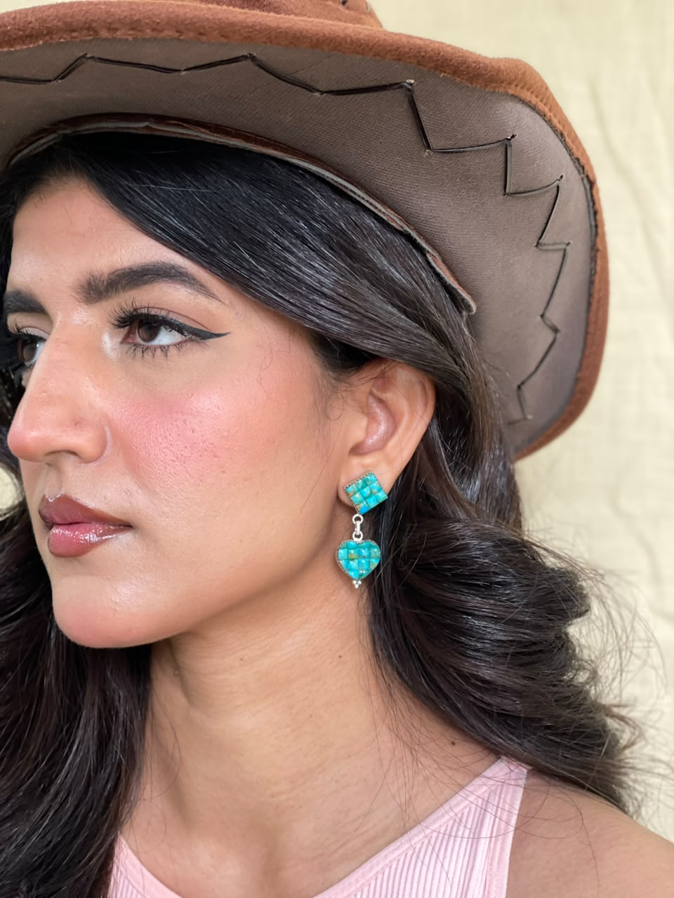 Handmade Sterling Silver Kingman Turquoise Cobble Stone Post Dangle Earrings Signed Nizhoni