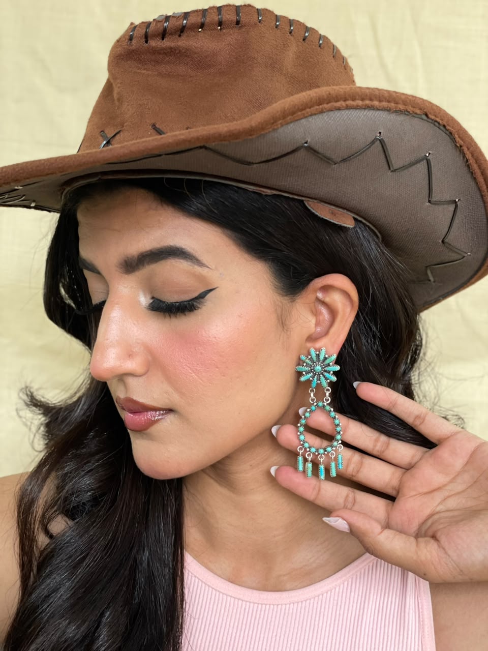 Handmade Sterling Silver Kingman Turquoise Post Dangle Earrings Signed Nizhoni