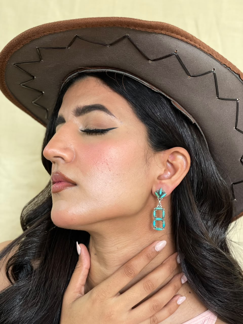 Handmade Sterling Silver Kingman Turquoise Post Dangle Earrings Signed Nizhoni