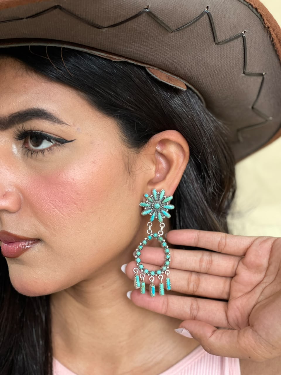 Handmade Sterling Silver Kingman Turquoise Post Dangle Earrings Signed Nizhoni