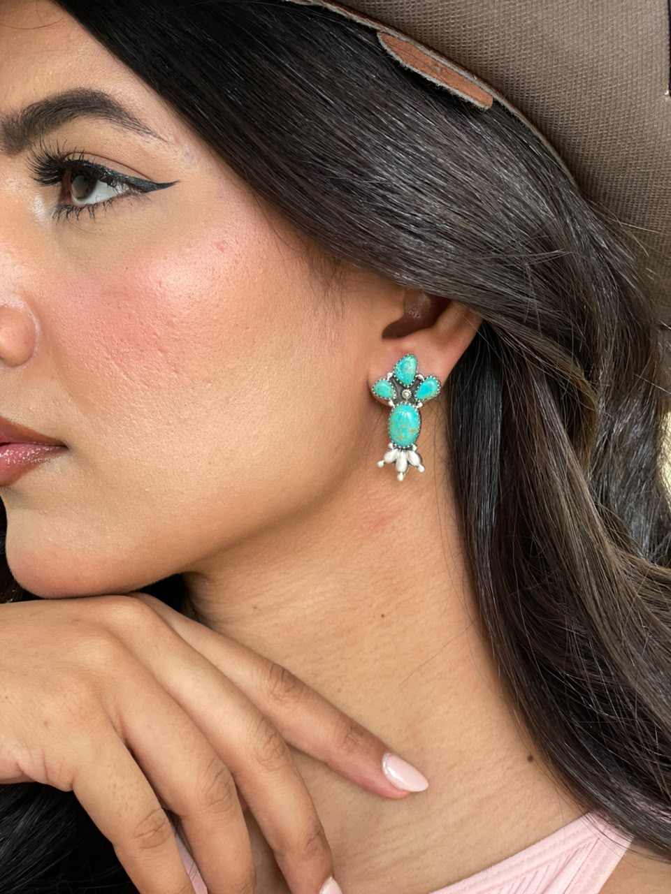 Handmade Sterling Silver Santa Maria Turquoise Post Studs Earrings Signed Nizhoni