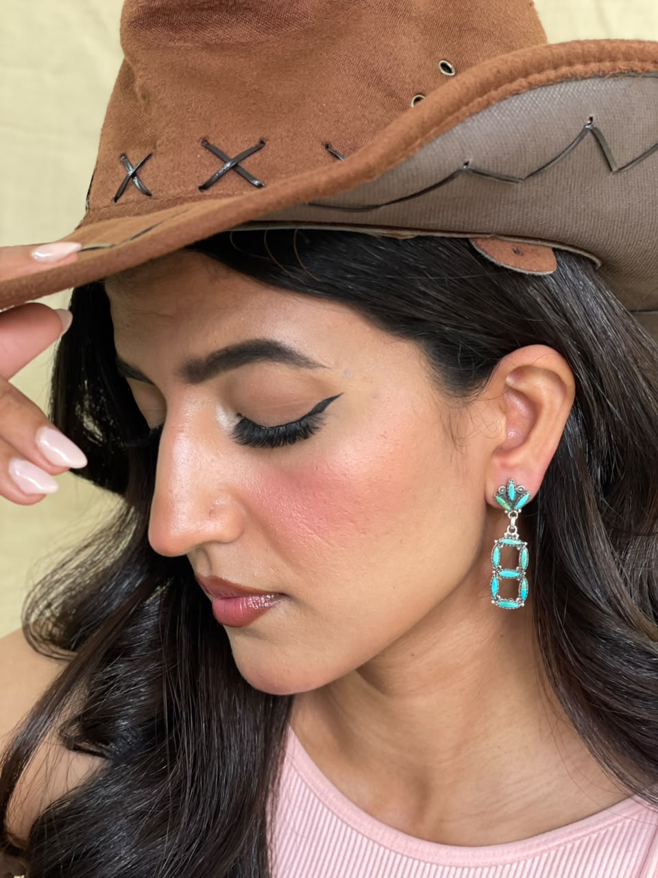 Handmade Sterling Silver Kingman Turquoise Post Dangle Earrings Signed Nizhoni