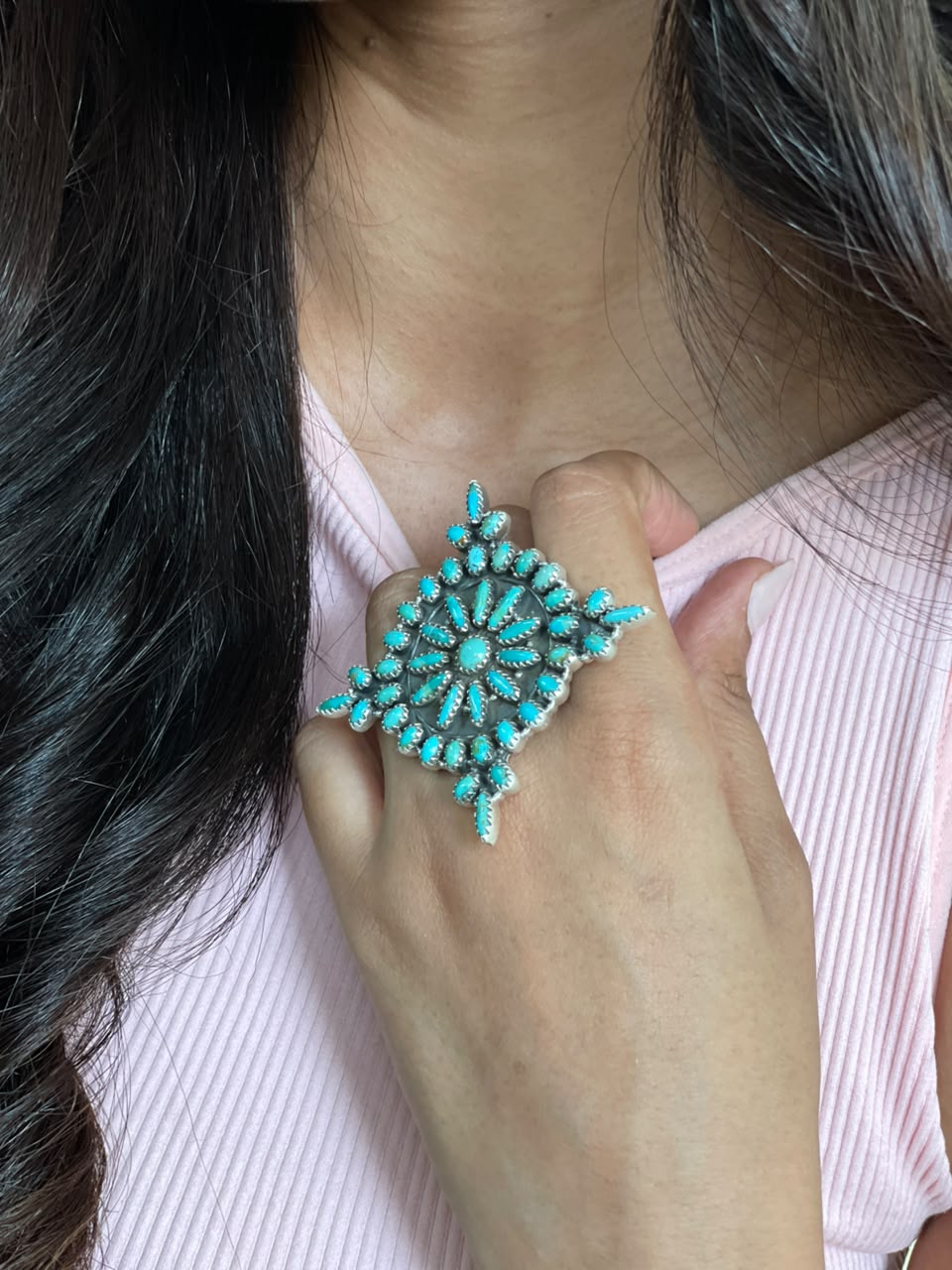 Handmade Sterling Silver Kingman Turquoise Adjustable Ring Signed Nizhoni