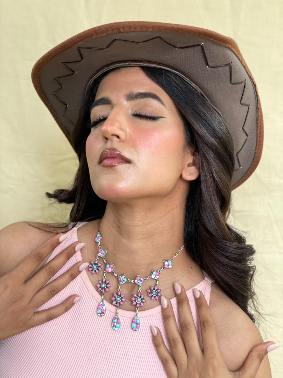 Handmade Sterling Silver Cotton Candy Cobble Stone Necklace Signed Nizhoni