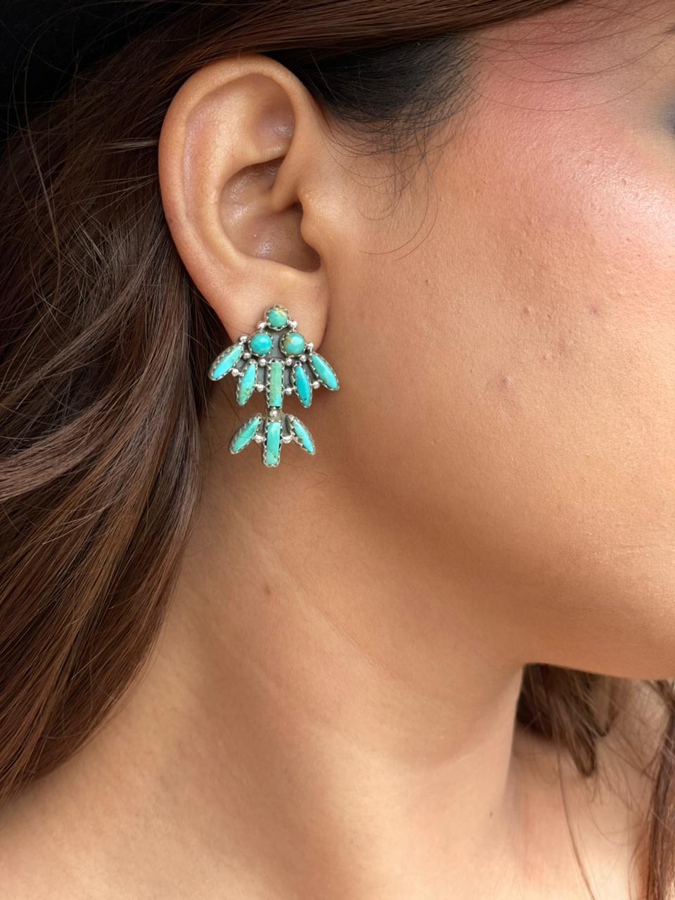 Handmade Sterling Silver Kingman Turquoise Post Studs Earrings Signed Nizhoni