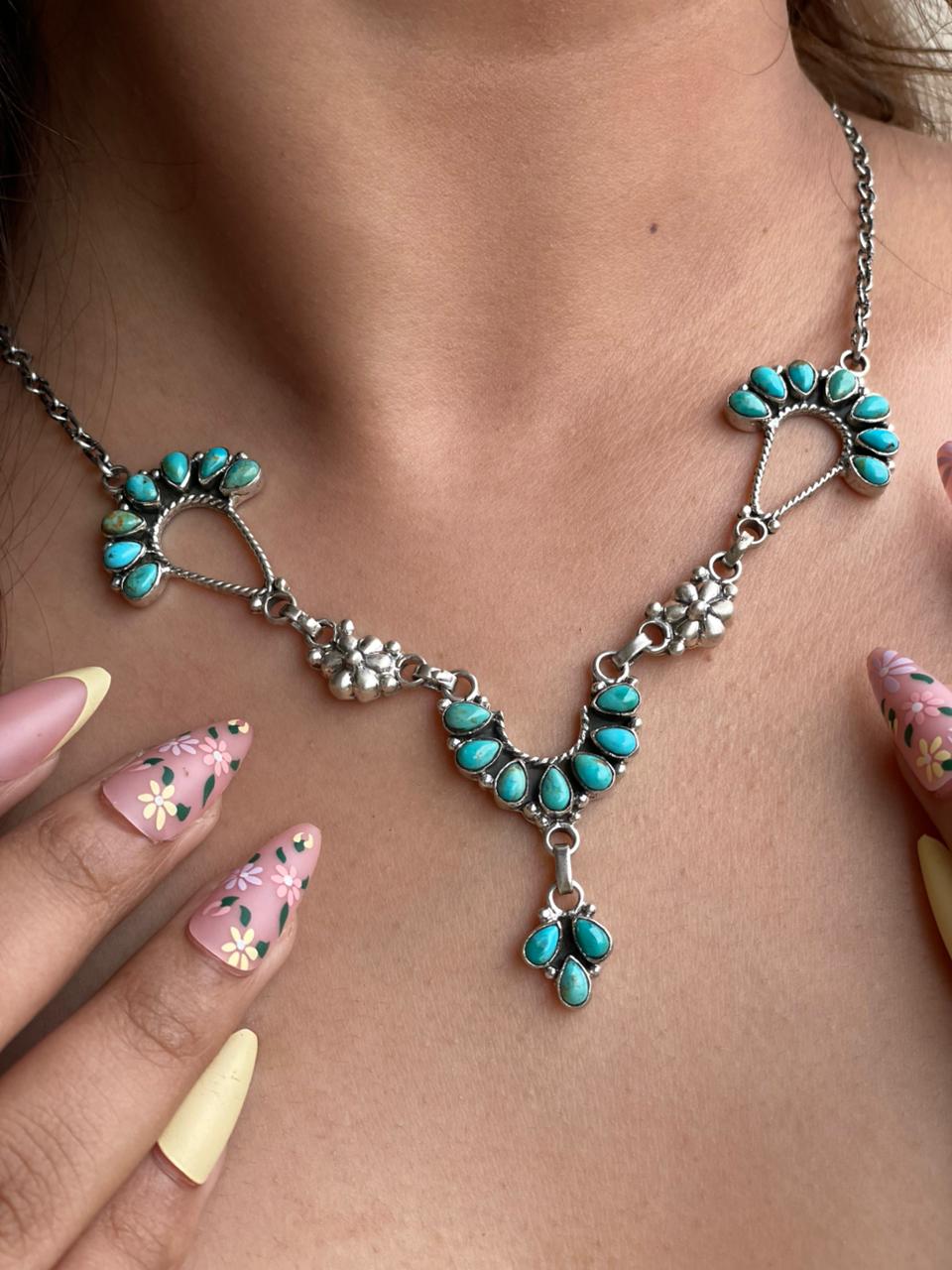 Handmade Sterling Silver Kingman Turquoise Necklace Signed Nizhoni (7)