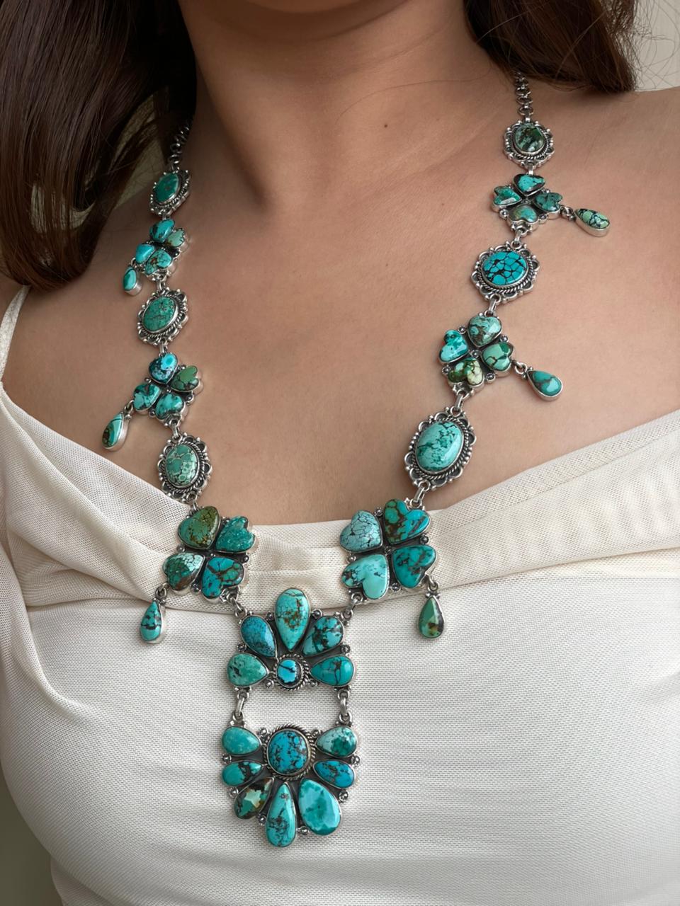 Handmade Sterling Silver Spider Web Turquoise Necklace Signed Nizhoni (2)