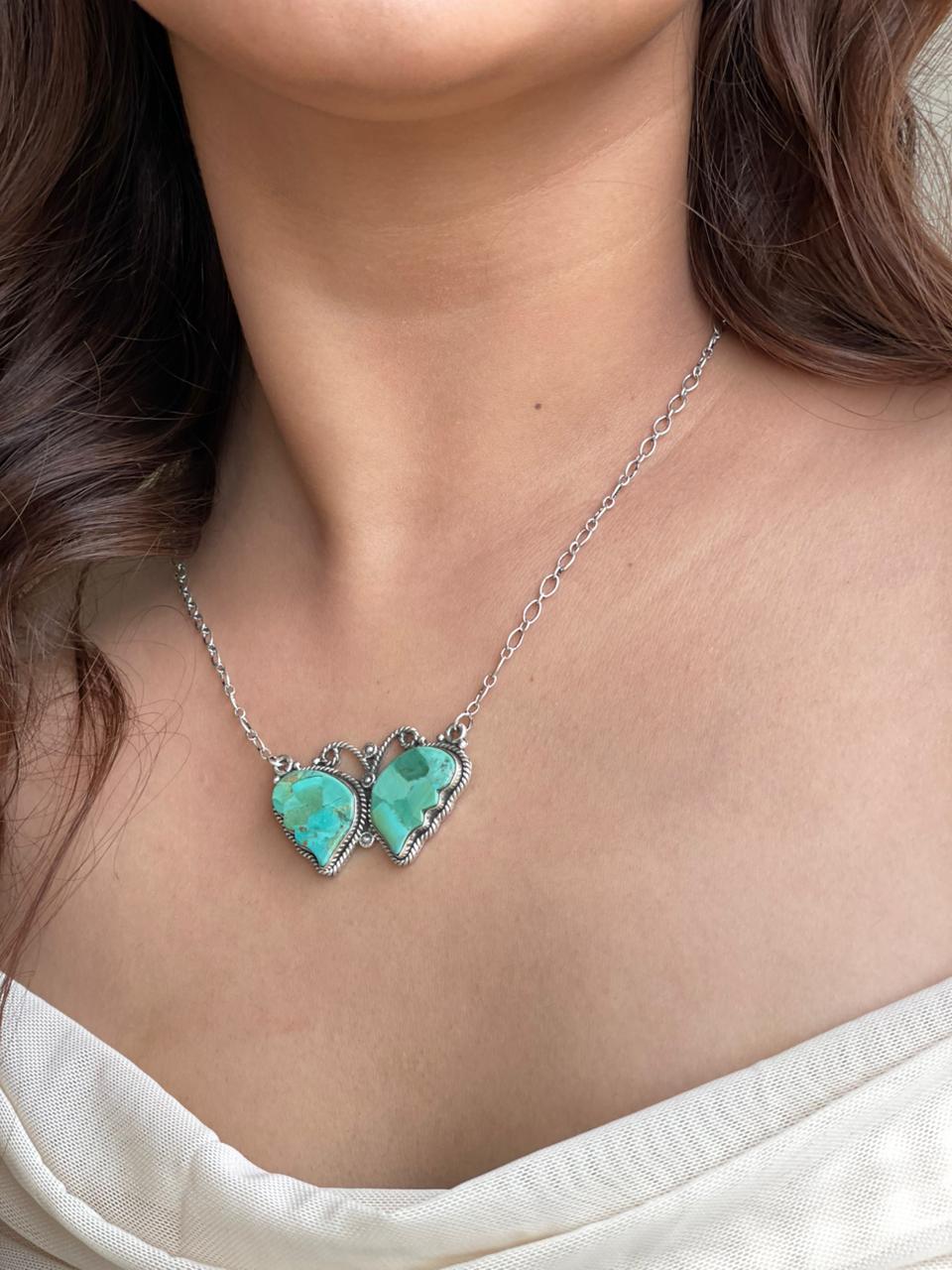 Handmade Sterling Silver Kingman Turquoise Butterfly Necklace Signed Nizhoni
