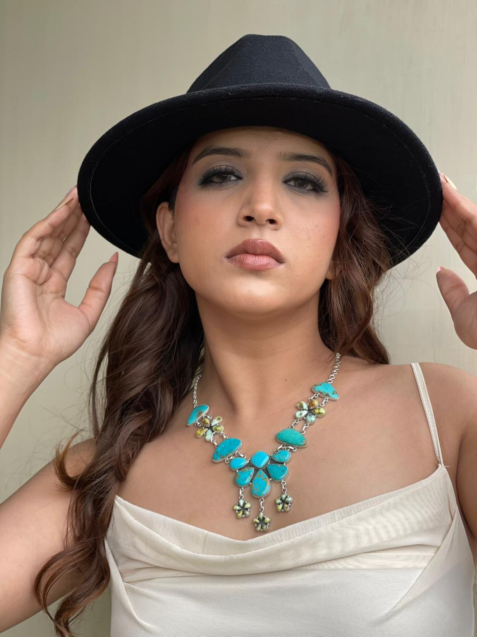 Handmade Sterling Silver Tyrone with Palomino Turquoise Necklace Signed Nizhoni