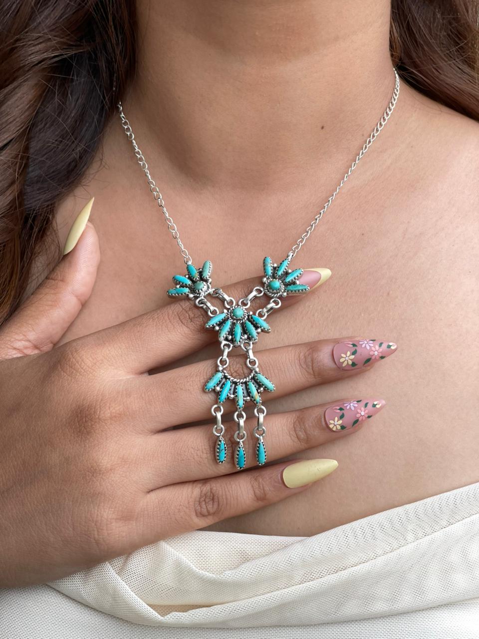 Handmade Sterling Silver Kingman Turquoise Necklace Signed Nizhoni