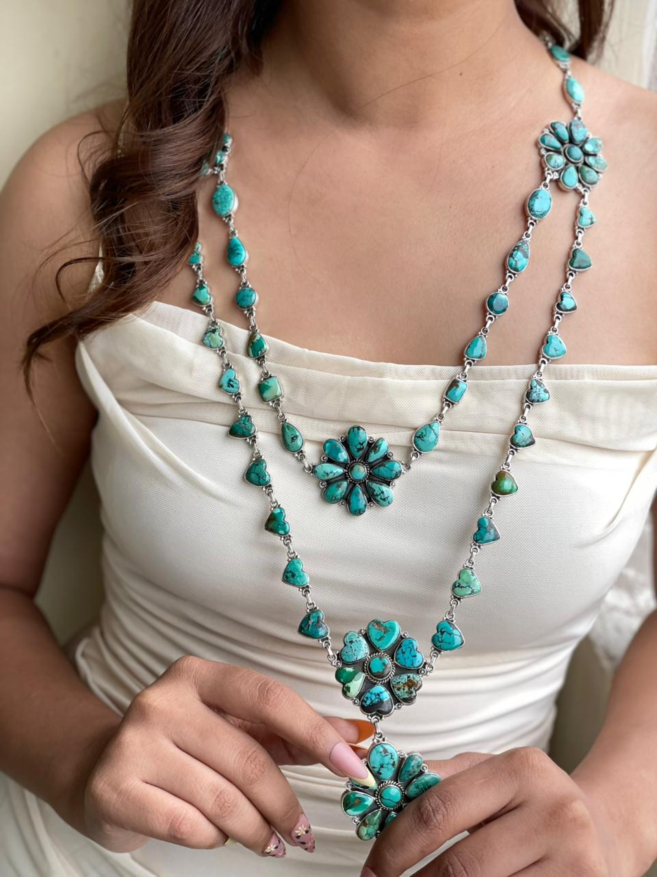 Handmade Sterling Silver Spider Web Turquoise Layered Necklace Signed Nizhoni (3)