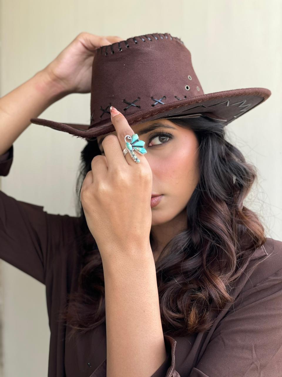 Handmade Sterling Silver Kingman Turquoise Butterfly Adjustable Ring Signed Nizhoni