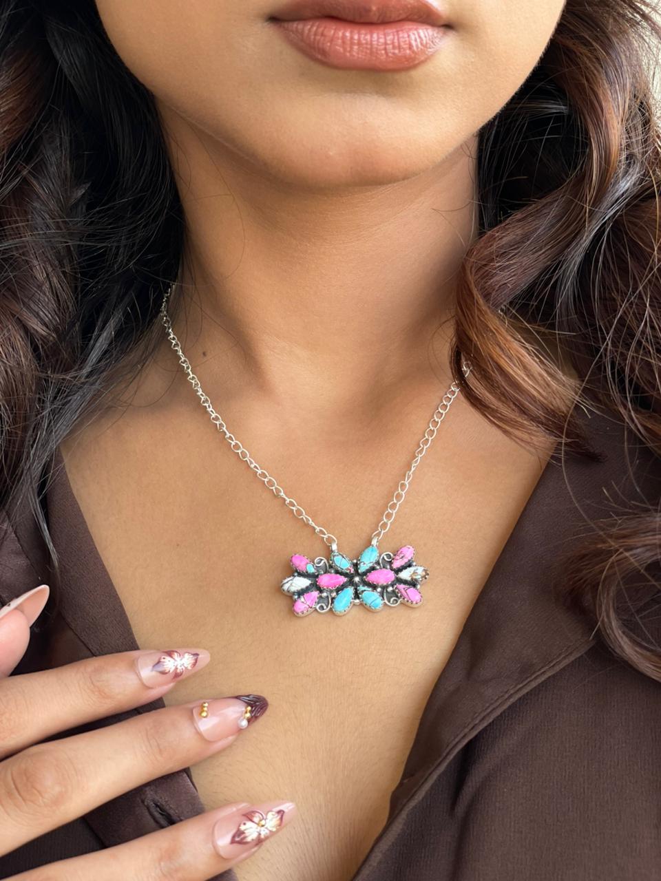 Handmade Sterling Silver Cotton Candy Necklace Signed Nizhoni (2)