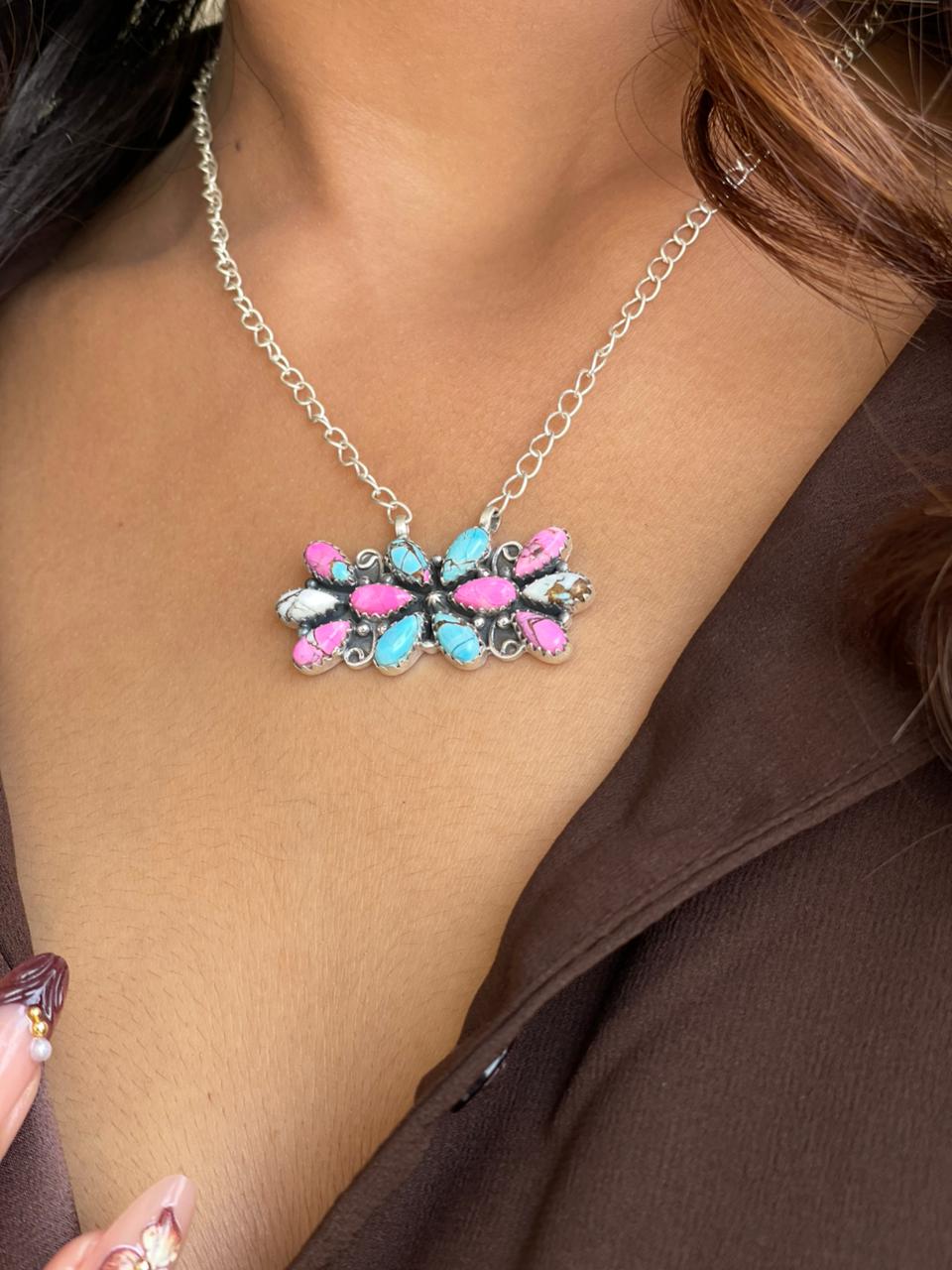 Handmade Sterling Silver Cotton Candy Necklace Signed Nizhoni (2)