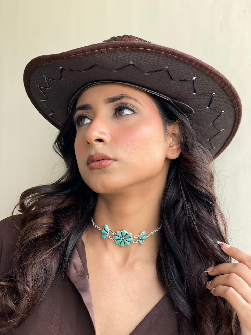 Handmade Sterling Silver Kingman Turquoise Choker Necklace Signed Nizhoni