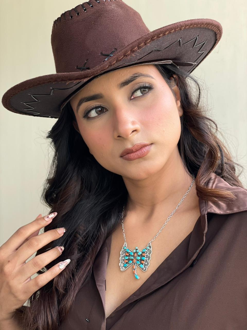 Handmade Sterling Silver Kingman Turquoise with Orange Mojave Butterfly Necklace Signed Nizhoni (8)