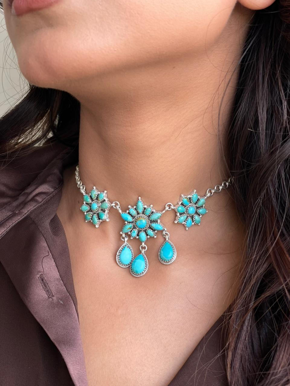 Handmade Sterling Silver Kingman Turquoise Necklace Signed Nizhoni (4)
