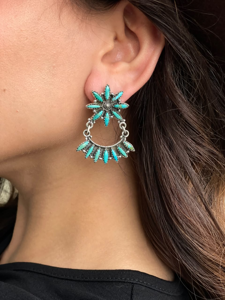 Handmade Sterling Silver Kingman Turquoise Post Dangle Earrings Signed Nizhoni