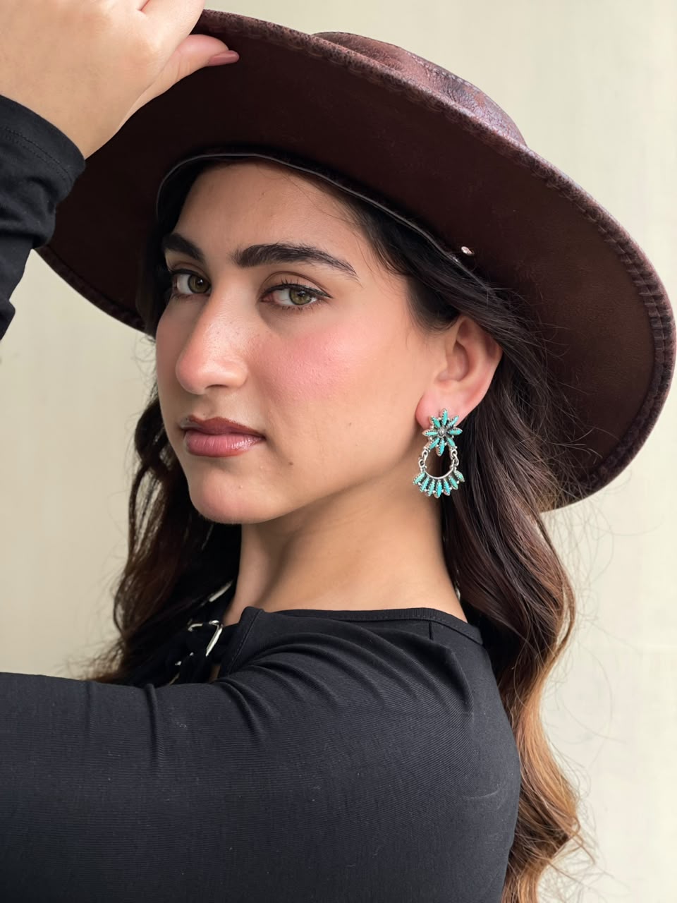 Handmade Sterling Silver Kingman Turquoise Post Dangle Earrings Signed Nizhoni