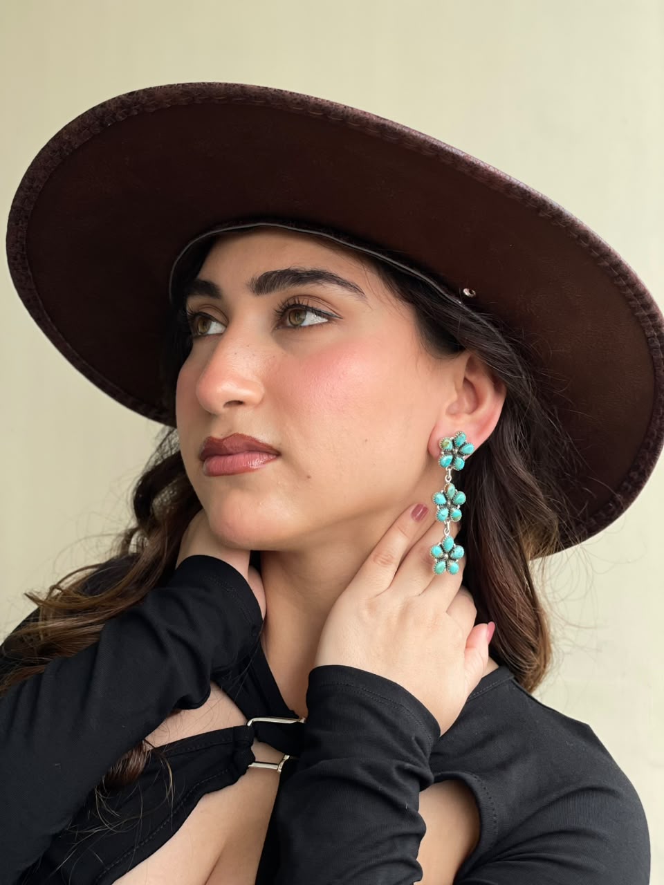 Handmade Sterling Silver Kingman Turquoise Post Dangle Earrings Signed Nizhoni