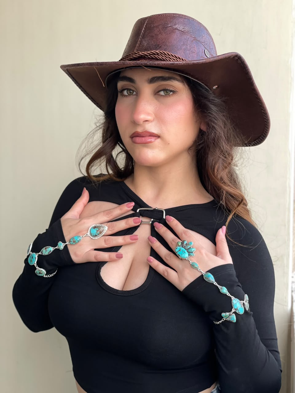 Handmade Sterling Silver Crimson Cowgirl Turquoise Collection: Hand Harness Signed Nizhoni