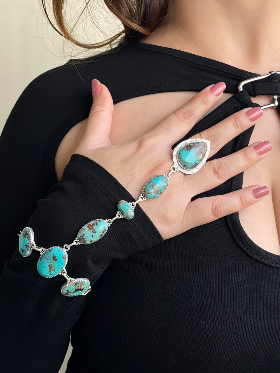 Handmade Sterling Silver Crimson Cowgirl Turquoise Collection: Hand Harness Signed Nizhoni