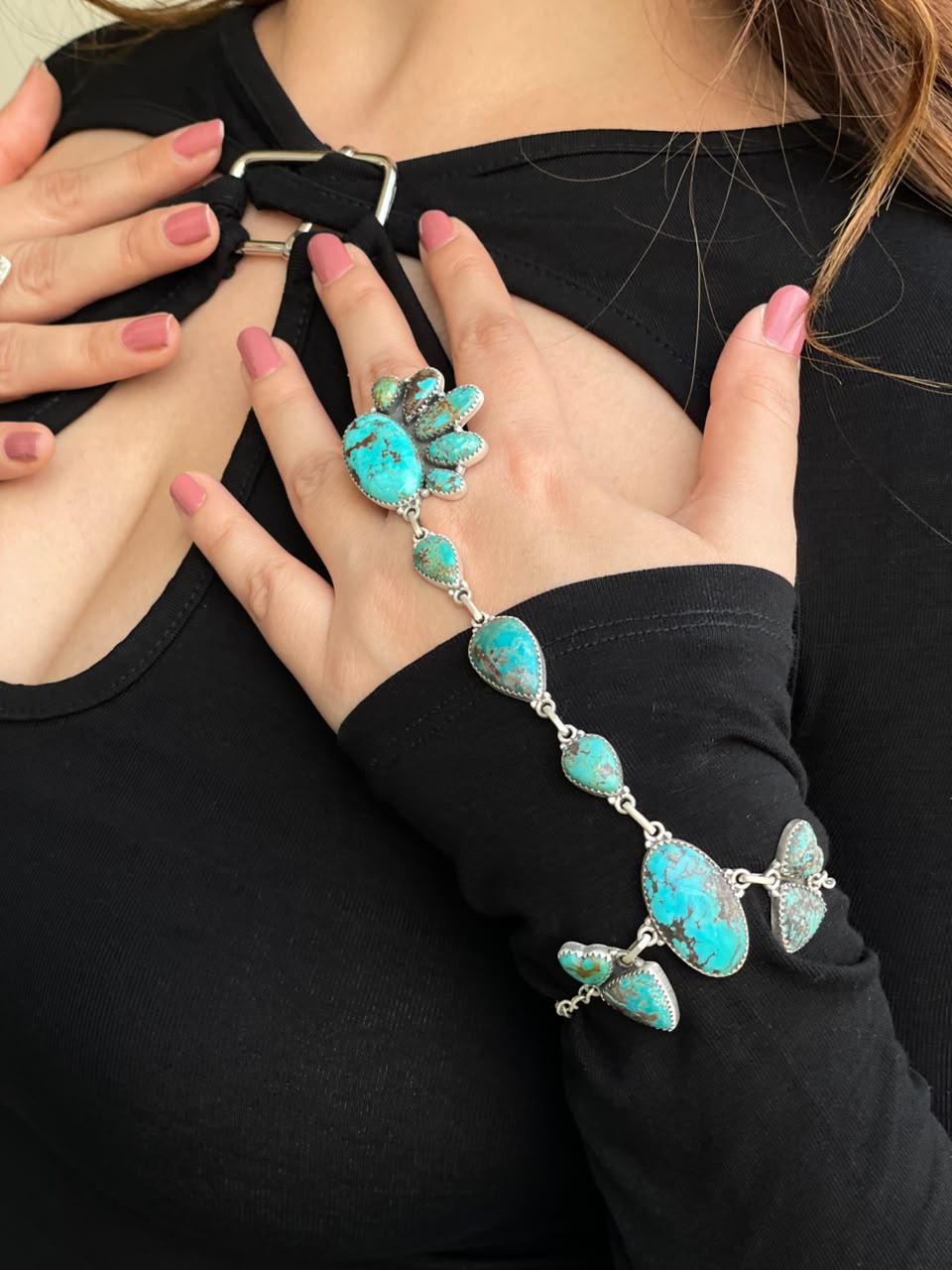 Handmade Sterling Silver Crimson Cowgirl Turquoise Collection: Hand Harness Signed Nizhoni