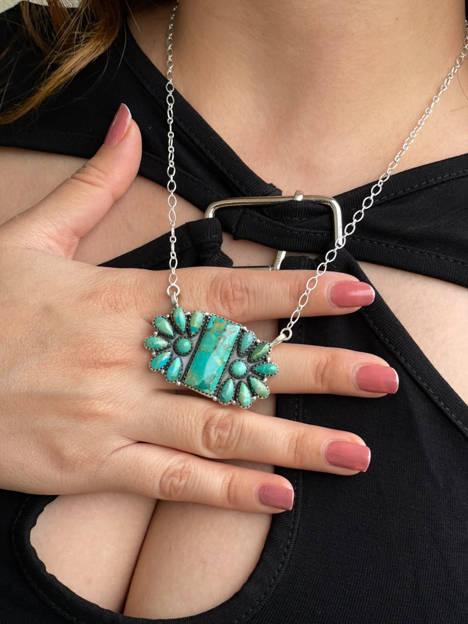Handmade Sterling Silver Kingman Turquoise Necklace Signed Nizhoni
